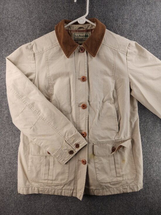 L.L. Bean Jackets & Blazers - LL Bean Chore Coat Canvas Farm Ranch Barn Beige Small Petite Collared 267092